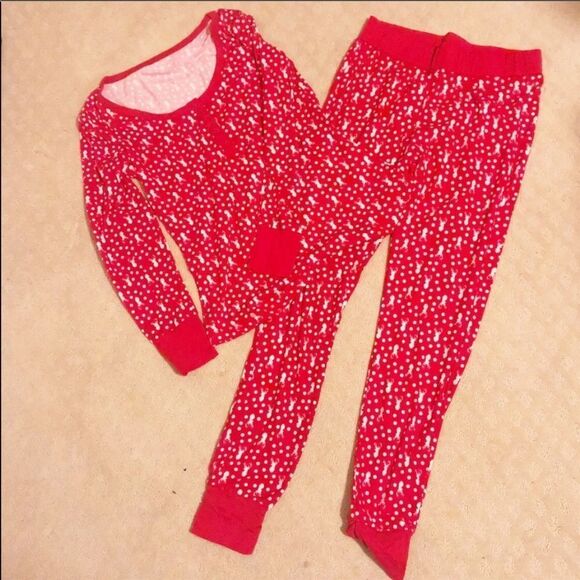 CHRISTMAS Holiday Pajama Set Red White Size Large - Picture 1 of 3